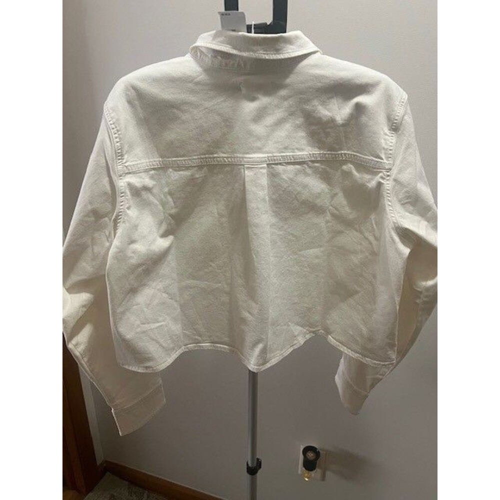 Good American Distressed Cotton Blend Crop Shirt